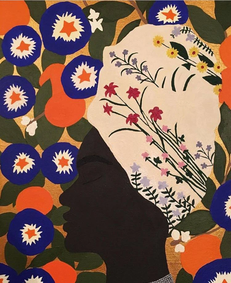 Flora — a profile surrounded by stylized flowers